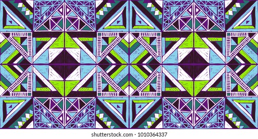 Seamless geometric African pattern. Ethnic ornament on the carpet. Aztec style. Tribal ethnic vector texture. Embroidery on fabric. Indian, Mexican, folk pattern. Quilting, patchwork, jacquard.