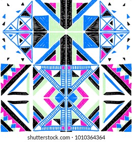 Seamless geometric African pattern. Ethnic ornament on the carpet. Aztec style. Tribal ethnic vector texture. Embroidery on fabric. Indian, Mexican, folk pattern. Quilting, patchwork, jacquard.