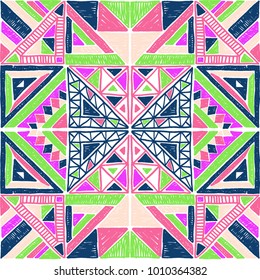 Seamless geometric African pattern. Ethnic ornament on the carpet. Aztec style. Tribal ethnic vector texture. Embroidery on fabric. Indian, Mexican, folk pattern. Quilting, patchwork, jacquard.