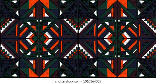 Seamless geometric African pattern. Ethnic ornament on the carpet. Aztec style. Tribal ethnic vector texture. Embroidery on fabric. Indian, Mexican, folk pattern. Quilting, patchwork, jacquard.