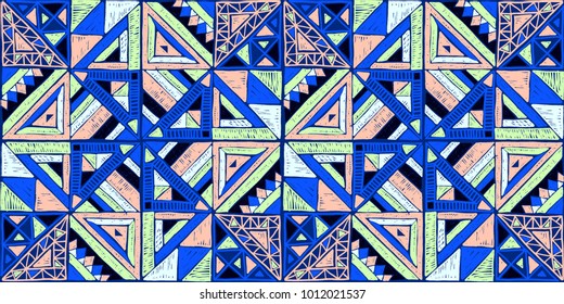 Seamless geometric African pattern. Ethnic ornament on the carpet. Aztec style. Tribal ethnic vector texture. Embroidery on fabric. Indian, Mexican, folk pattern. Quilting, patchwork, jacquard.