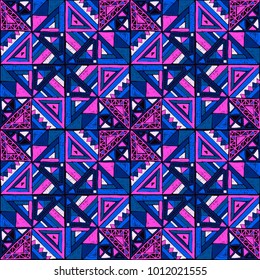 Seamless geometric African pattern. Ethnic ornament on the carpet. Aztec style. Tribal ethnic vector texture. Embroidery on fabric. Indian, Mexican, folk pattern. Quilting, patchwork, jacquard.