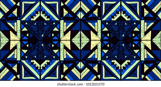 Seamless geometric African pattern. Ethnic ornament on the carpet. Aztec style. Tribal ethnic vector texture. Embroidery on fabric. Indian, Mexican, folk pattern. Quilting, patchwork, jacquard.