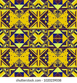 Seamless geometric African pattern. Ethnic ornament on the carpet. Aztec style. Tribal ethnic vector texture. Embroidery on fabric. Indian, Mexican, folk pattern. Quilting, patchwork, jacquard.