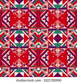 Seamless geometric African pattern. Ethnic ornament on the carpet. Aztec style. Tribal ethnic vector texture. Embroidery on fabric. Indian, Mexican, folk pattern. Quilting, patchwork, jacquard.