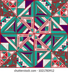 Seamless geometric African pattern. Ethnic ornament on the carpet. Aztec style. Tribal ethnic vector texture. Embroidery on fabric. Indian, Mexican, folk pattern. Quilting, patchwork, jacquard.