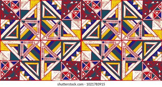 Seamless geometric African pattern. Ethnic ornament on the carpet. Aztec style. Tribal ethnic vector texture. Embroidery on fabric. Indian, Mexican, folk pattern. Quilting, patchwork, jacquard.