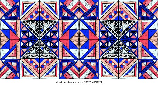 Seamless geometric African pattern. Ethnic ornament on the carpet. Aztec style. Tribal ethnic vector texture. Embroidery on fabric. Indian, Mexican, folk pattern. Quilting, patchwork, jacquard.