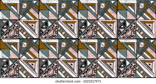 Seamless geometric African pattern. Ethnic ornament on the carpet. Aztec style. Tribal ethnic vector texture. Embroidery on fabric. Indian, Mexican, folk pattern. Quilting, patchwork, jacquard.