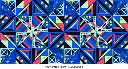 Seamless geometric African pattern. Ethnic ornament on the carpet. Aztec style. Tribal ethnic vector texture. Embroidery on fabric. Indian, Mexican, folk pattern. Quilting, patchwork, jacquard.