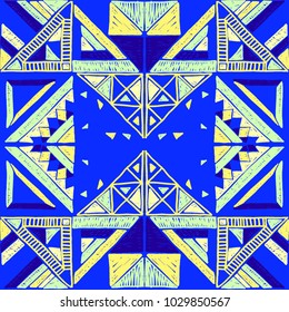 Seamless geometric African pattern. Ethnic ornament on the carpet. Aztec style. Tribal ethnic vector texture. Embroidery on fabric. Indian, Mexican, folk pattern. Quilting, patchwork, jacquard.