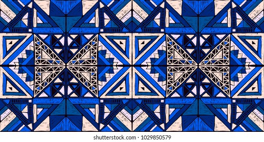 Seamless geometric African pattern. Ethnic ornament on the carpet. Aztec style. Tribal ethnic vector texture. Embroidery on fabric. Indian, Mexican, folk pattern. Quilting, patchwork, jacquard.