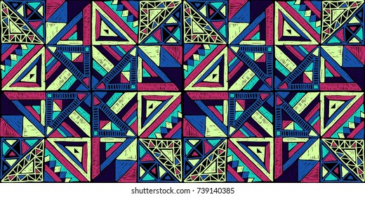 Seamless geometric African pattern. Ethnic ornament on the carpet. Aztec style. Tribal ethnic vector texture. Embroidery on fabric. Indian, Mexican, folk pattern. Quilting, patchwork, jacquard.