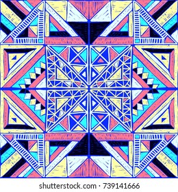 Seamless geometric African pattern. Ethnic ornament on the carpet. Aztec style. Tribal ethnic vector texture. Embroidery on fabric. Indian, Mexican, folk pattern. Quilting, patchwork, jacquard.