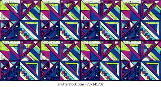 Seamless geometric African pattern. Ethnic ornament on the carpet. Aztec style. Tribal ethnic vector texture. Embroidery on fabric. Indian, Mexican, folk pattern. Quilting, patchwork, jacquard.