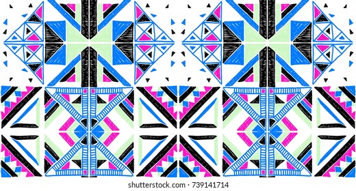 Seamless geometric African pattern. Ethnic ornament on the carpet. Aztec style. Tribal ethnic vector texture. Embroidery on fabric. Indian, Mexican, folk pattern. Quilting, patchwork, jacquard.