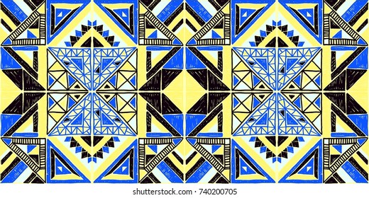 Seamless geometric African pattern. Ethnic ornament on the carpet. Aztec style. Tribal ethnic vector texture. Embroidery on fabric. Indian, Mexican, folk pattern. Quilting, patchwork, jacquard.