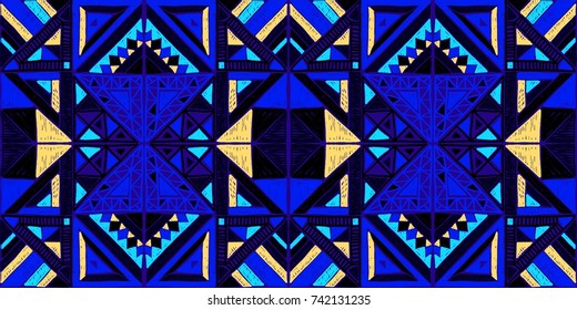 Seamless geometric African pattern. Ethnic ornament on the carpet. Aztec style. Tribal ethnic vector texture. Embroidery on fabric. Indian, Mexican, folk pattern. Quilting, patchwork, jacquard.