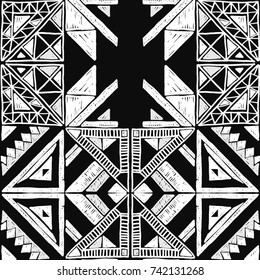 Seamless geometric African pattern. Ethnic ornament on the carpet. Aztec style. Tribal ethnic vector texture. Embroidery on fabric. Indian, Mexican, folk pattern. Quilting, patchwork, jacquard.