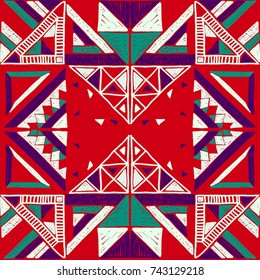 Seamless geometric African pattern. Ethnic ornament on the carpet. Aztec style. Tribal ethnic vector texture. Embroidery on fabric. Indian, Mexican, folk pattern. Quilting, patchwork, jacquard.