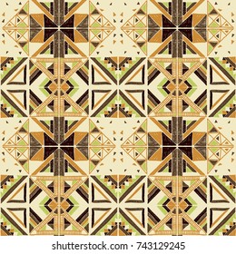 Seamless geometric African pattern. Ethnic ornament on the carpet. Aztec style. Tribal ethnic vector texture. Embroidery on fabric. Indian, Mexican, folk pattern. Quilting, patchwork, jacquard.