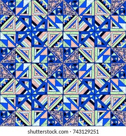 Seamless geometric African pattern. Ethnic ornament on the carpet. Aztec style. Tribal ethnic vector texture. Embroidery on fabric. Indian, Mexican, folk pattern. Quilting, patchwork, jacquard.