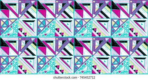 Seamless geometric African pattern. Ethnic ornament on the carpet. Aztec style. Tribal ethnic vector texture. Embroidery on fabric. Indian, Mexican, folk pattern. Quilting, patchwork, jacquard.