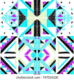 Seamless geometric African pattern. Ethnic ornament on the carpet. Aztec style. Tribal ethnic vector texture. Embroidery on fabric. Indian, Mexican, folk pattern. Quilting, patchwork, jacquard.