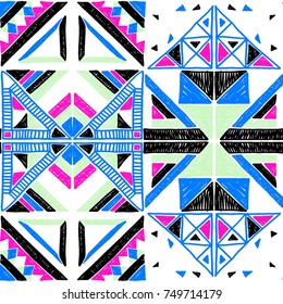 Seamless geometric African pattern. Ethnic ornament on the carpet. Aztec style. Tribal ethnic vector texture. Embroidery on fabric. Indian, Mexican, folk pattern. Quilting, patchwork, jacquard.
