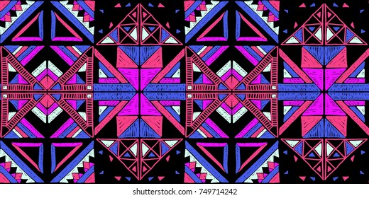 Seamless geometric African pattern. Ethnic ornament on the carpet. Aztec style. Tribal ethnic vector texture. Embroidery on fabric. Indian, Mexican, folk pattern. Quilting, patchwork, jacquard.