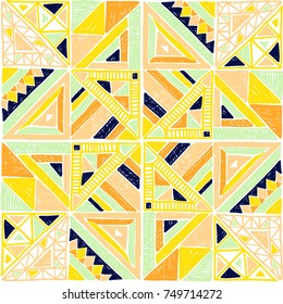 Seamless geometric African pattern. Ethnic ornament on the carpet. Aztec style. Tribal ethnic vector texture. Embroidery on fabric. Indian, Mexican, folk pattern. Quilting, patchwork, jacquard.