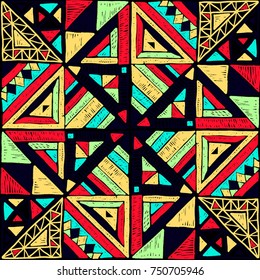 Seamless geometric African pattern. Ethnic ornament on the carpet. Aztec style. Tribal ethnic vector texture. Embroidery on fabric. Indian, Mexican, folk pattern. Quilting, patchwork, jacquard.