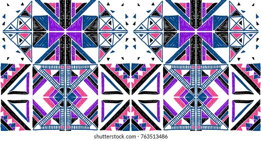 Seamless geometric African pattern. Ethnic ornament on the carpet. Aztec style. Tribal ethnic vector texture. Embroidery on fabric. Indian, Mexican, folk pattern. Quilting, patchwork, jacquard.