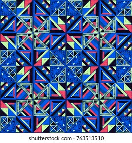 Seamless geometric African pattern. Ethnic ornament on the carpet. Aztec style. Tribal ethnic vector texture. Embroidery on fabric. Indian, Mexican, folk pattern. Quilting, patchwork, jacquard.