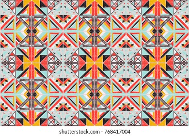 Seamless geometric African pattern. Ethnic ornament on the carpet. Aztec style. Tribal ethnic vector texture. Embroidery on fabric. Indian, Mexican, folk pattern. Quilting, patchwork, jacquard.