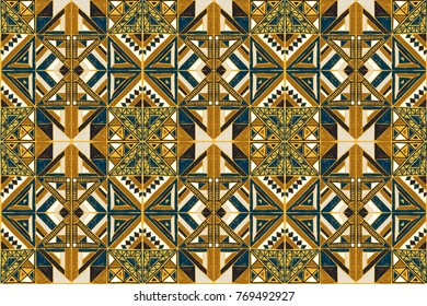 Seamless geometric African pattern. Ethnic ornament on the carpet. Aztec style. Tribal ethnic vector texture. Embroidery on fabric. Indian, Mexican, folk pattern. Quilting, patchwork, jacquard.