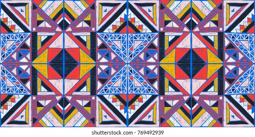 Seamless geometric African pattern. Ethnic ornament on the carpet. Aztec style. Tribal ethnic vector texture. Embroidery on fabric. Indian, Mexican, folk pattern. Quilting, patchwork, jacquard.