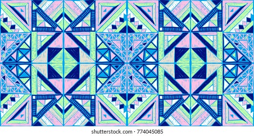 Seamless geometric African pattern. Ethnic ornament on the carpet. Aztec style. Tribal ethnic vector texture. Embroidery on fabric. Indian, Mexican, folk pattern. Quilting, patchwork, jacquard.