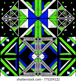 Seamless geometric African pattern. Ethnic ornament on the carpet. Aztec style. Tribal ethnic vector texture. Embroidery on fabric. Indian, Mexican, folk pattern. Quilting, patchwork, jacquard.