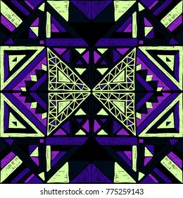 Seamless geometric African pattern. Ethnic ornament on the carpet. Aztec style. Tribal ethnic vector texture. Embroidery on fabric. Indian, Mexican, folk pattern. Quilting, patchwork, jacquard.