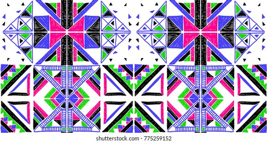 Seamless geometric African pattern. Ethnic ornament on the carpet. Aztec style. Tribal ethnic vector texture. Embroidery on fabric. Indian, Mexican, folk pattern. Quilting, patchwork, jacquard.