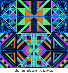 Seamless geometric African pattern. Ethnic ornament on the carpet. Aztec style. Tribal ethnic vector texture. Embroidery on fabric. Indian, Mexican, folk pattern. Quilting, patchwork, jacquard.
