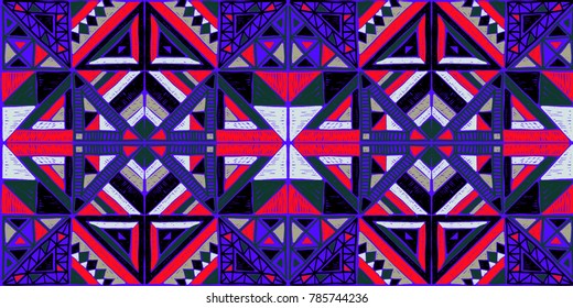 Seamless geometric African pattern. Ethnic ornament on the carpet. Aztec style. Tribal ethnic vector texture. Embroidery on fabric. Indian, Mexican, folk pattern. Quilting, patchwork, jacquard.