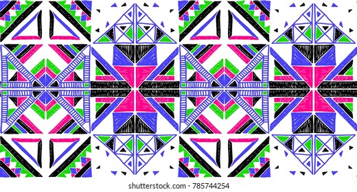Seamless geometric African pattern. Ethnic ornament on the carpet. Aztec style. Tribal ethnic vector texture. Embroidery on fabric. Indian, Mexican, folk pattern. Quilting, patchwork, jacquard.