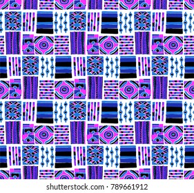 Seamless geometric African pattern. Ethnic ornament on the carpet. Aztec style. Tribal ethnic vector texture. Embroidery on fabric. Indian, Mexican, folk pattern. Quilting, patchwork, jacquard.