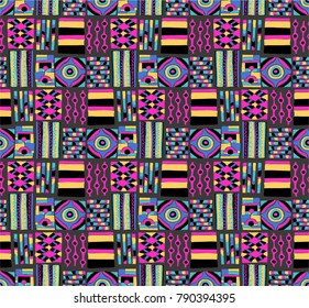 Seamless geometric African pattern. Ethnic ornament on the carpet. Aztec style. Tribal ethnic vector texture. Embroidery on fabric. Indian, Mexican, folk pattern. Quilting, patchwork, jacquard.