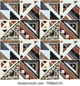 Seamless geometric African pattern. Ethnic ornament on the carpet. Aztec style. Tribal ethnic vector texture. Embroidery on fabric. Indian, Mexican, folk pattern. Quilting, patchwork, jacquard.