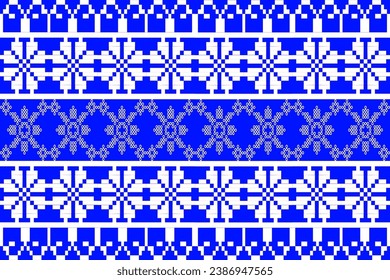 Seamless geometric American tribal fabric pattern, blue background, illustration, vector, wallpaper, design