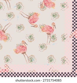 Nahtlose geometrische, Tier. und Blumenvektor Muster Design. Aquarell, floraler und tierischer Hintergrund. 