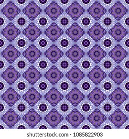 Seamless geometric arabesque oriental pattern. Vector traditional ethnic background in violet, blue and brown colors. Ornament consisting of mandalas.